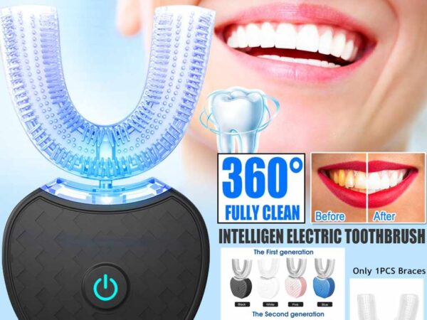 360 Degrees Intelligent Automatic Electric  Toothbrush Waterproof U Type Tooth Brush Whitening Blue Light USB Charging